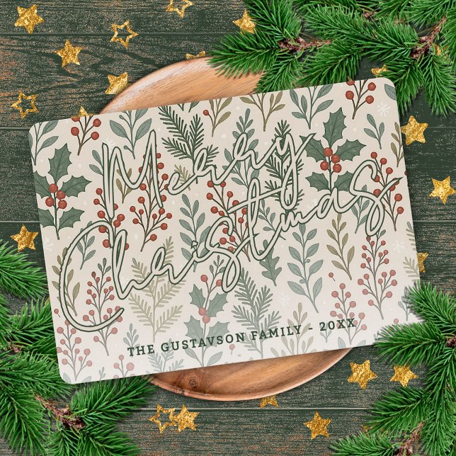 Classy Botanical Holly Berry Floral Pattern Holiday Card (Creator Uploaded)