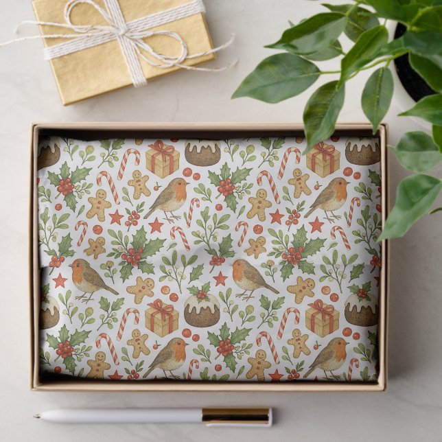 Classy Botanical Holly Floral Art Pattern Tissue Paper (Gift)