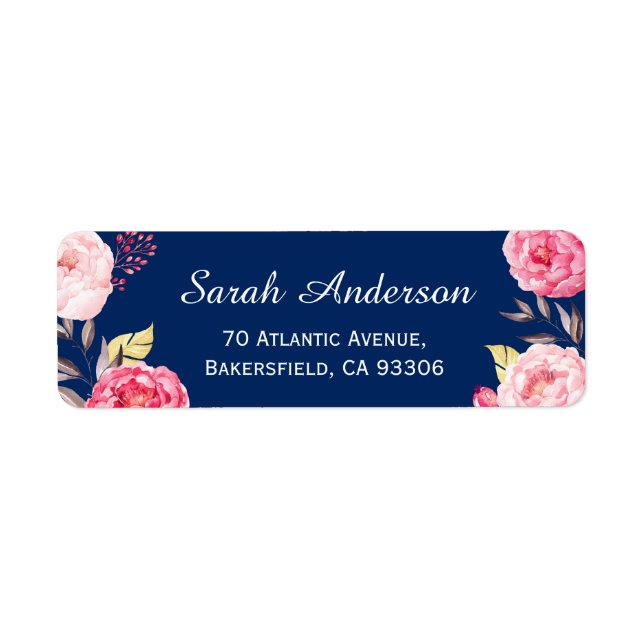 Classy Botanical Pink Flowers Navy Blue (Front)
