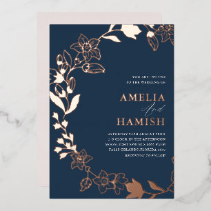 Classy Botanical Rose Gold & Blue Wedding 