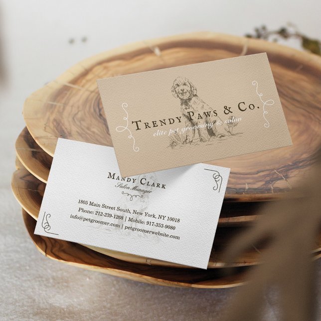 Classy Boutique Style Pet Salon Goldendoodle Dog Business Card (Creator Uploaded)