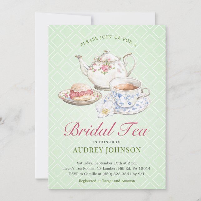 Classy Bridal High Tea Floral Teapot Bloom Pastel Invitation (Front)