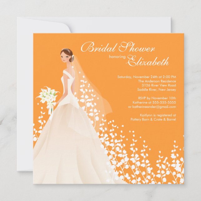 Classy Bride Bridal Shower Invitation Orange White (Front)