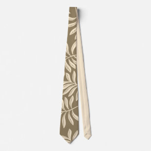 Classy Brown & Beige Leaves Foliage Pattern Men's Tie