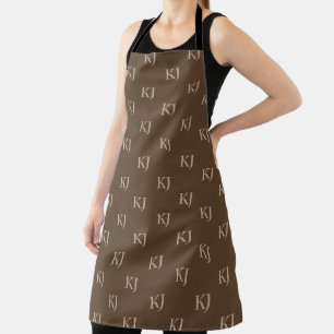 Classy Brown & Beige Monogram Initials Pattern Apron