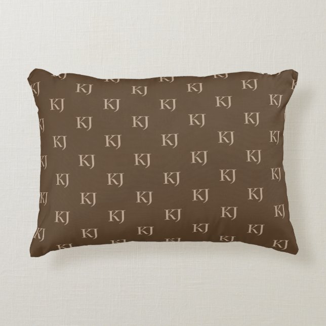 Classy Brown & Beige Monogram Initials Pattern Decorative Cushion (Front)
