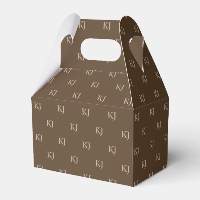Classy Brown & Beige Monogram Initials Pattern Favour Box (Front Side)