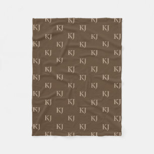 Classy Brown & Beige Monogram Initials Pattern Fleece Blanket