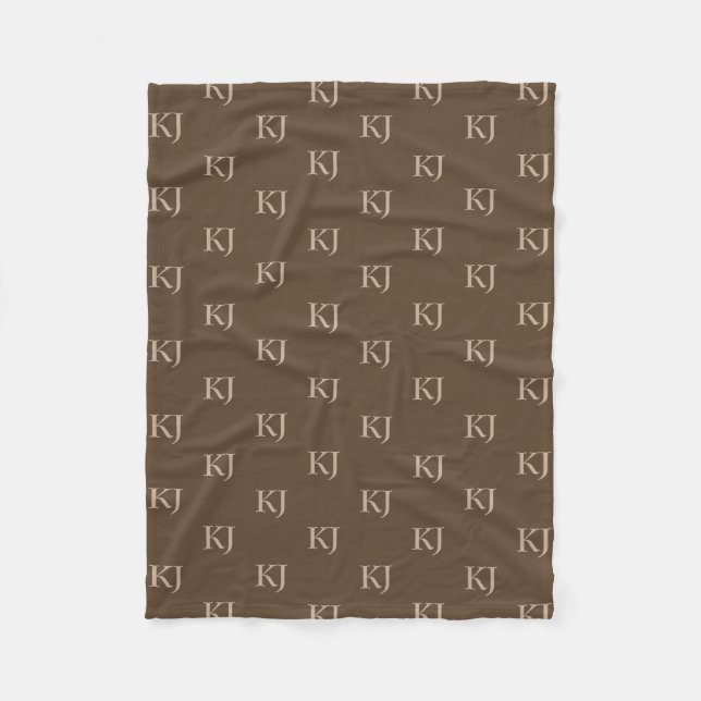 Classy Brown & Beige Monogram Initials Pattern Fleece Blanket (Front)