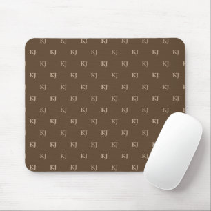 Classy Brown & Beige Monogram Initials Pattern Mouse Pad