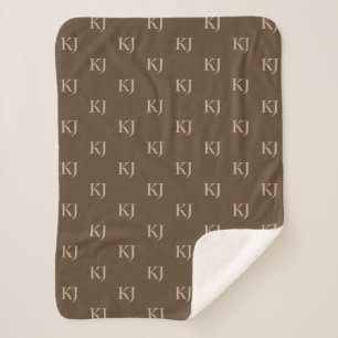 Classy Brown & Beige Monogram Initials Pattern Sherpa Blanket