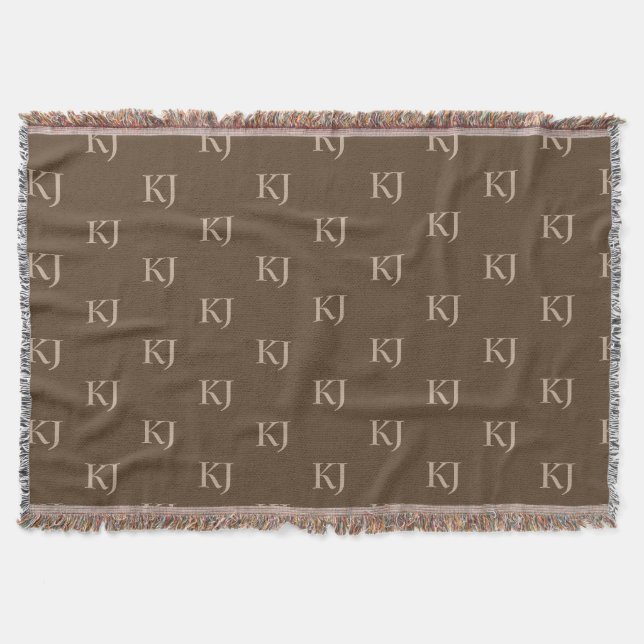 Classy Brown & Beige Monogram Initials Pattern Throw Blanket (Front)
