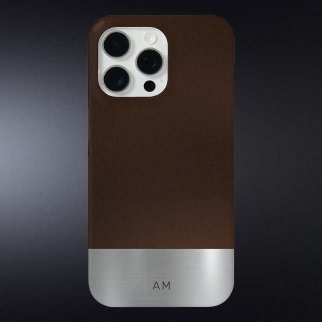 Classy Brown Leather and Brushed Metal Look Modern Case-Mate iPhone Case (Creator Uploaded)