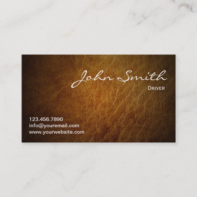 Classy Brown Leather Driver Business Card (Front)