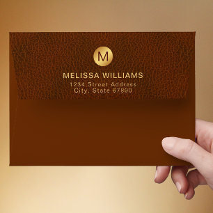 Classy Brown Texture & Gold Professional Initial Envelope