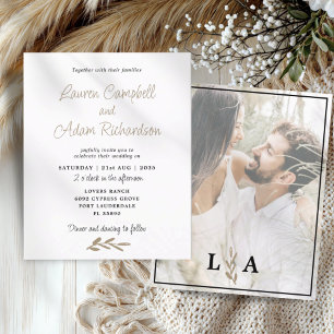 Classy Budget White & Gold Wedding Invitation