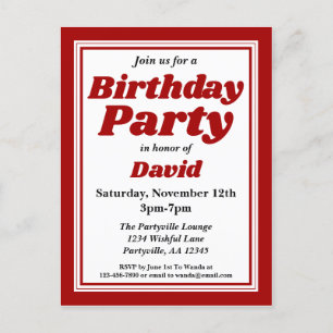 Classy Burgundy Adult Birthday Party Invitation Postcard