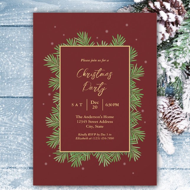 Classy Burgundy Christmas Botanical Holiday Party  Invitation (Creator Uploaded)