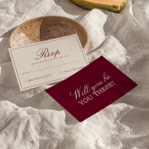 Classy Burgundy Cream Old Money Fancy Wedding RSVP Card