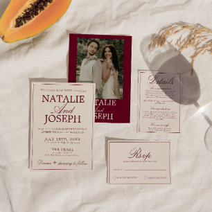 Classy Burgundy Cream Old Money Retro Wedding Invitation