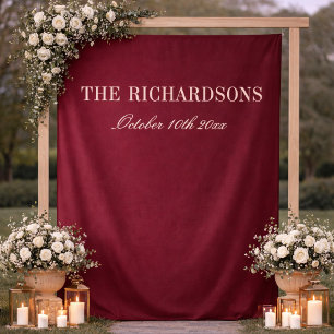 Classy Burgundy Custom Fabric Wedding Welcome Sign Tapestry