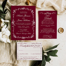 Classy Burgundy Floral Old Money Herbal Wedding