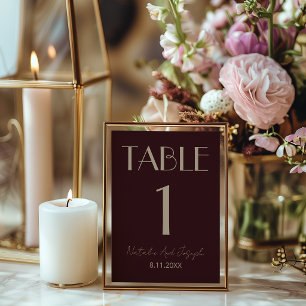 Classy Burgundy Gold Fancy Wedding Table Number