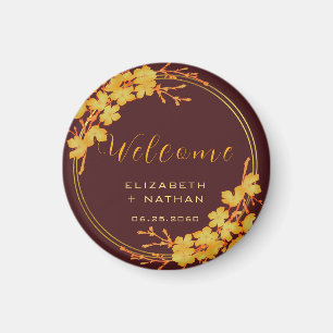 Classy Burgundy & Gold Floral Wedding welcome Magnet