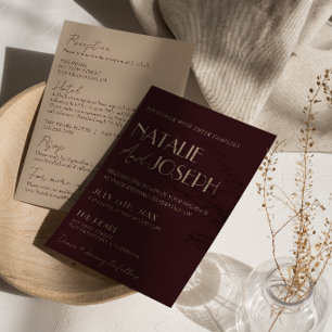 Classy Burgundy Gold Old Money All In One Wedding  Invitation