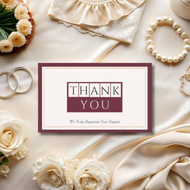 Classy Burgundy Ivory Thank You Business Card (Creator Uploaded)