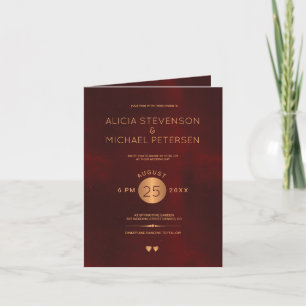 Classy burgundy metallic copper gold photo wedding invitation