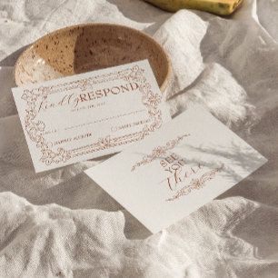 Classy Burnt Orange Floral Terracotta Boho Wedding RSVP Card