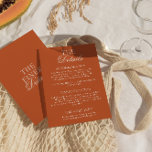 Classy Burnt Orange Old Money Chic Wedding Details Enclosure Card<br><div class="desc">Simple and stylish retro wedding guest info details. With burnt orange background and white text layout with whimsical old money classy wordings. All the info are customizable as website,  transportation,  accommodation . Grab it along with other products from this classy hand made retro wedding suite.</div>