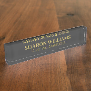 Classy Business Professional Grey & Gold Employee Nameplate