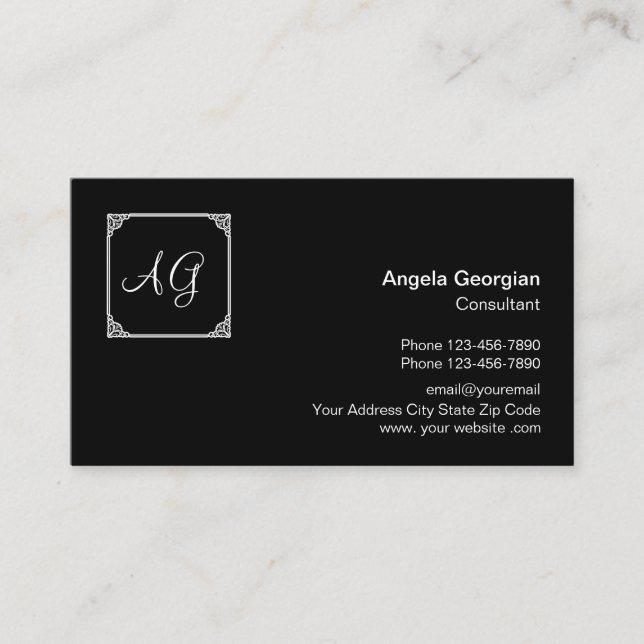 Classy Business Professional Monogram Style Business Card (Front)