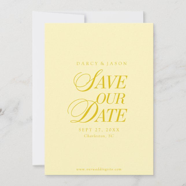 Classy Butter Yellow Elegant Save the Date Card (Front)