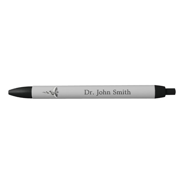 Classy Caduceus Noble Medical Elegant Black White Ink Pen (Front)