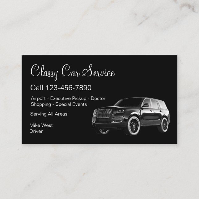 Classy Car Uber Driver Business Cards (Front)