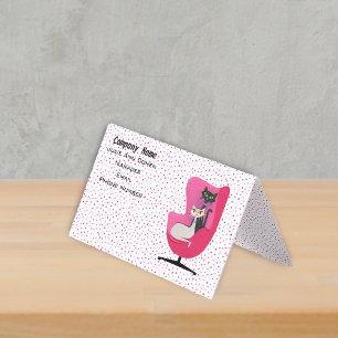 Classy Cats Mid century Pink Chair Polka Dots Business Card