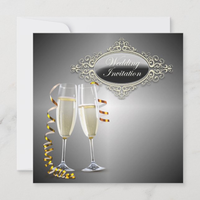Classy Champagne glasses Wedding Invitation (Front)