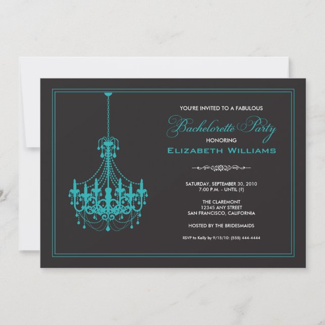 Classy Chandelier Bachelorette Invitation (aqua) (Front)