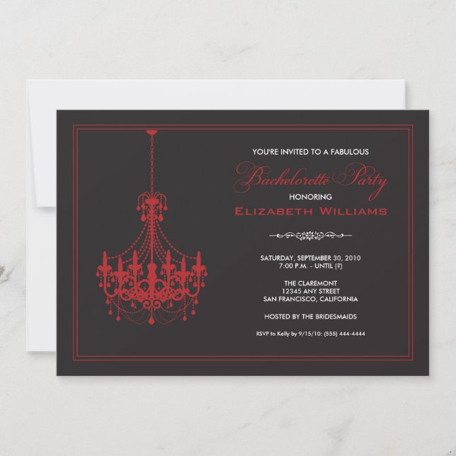 Classy Chandelier Bachelorette Invitation (red) (Front)