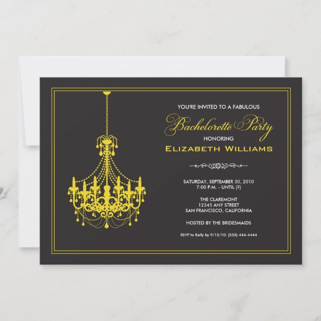 Classy Chandelier Bachelorette Invitation (yellow) (Front)
