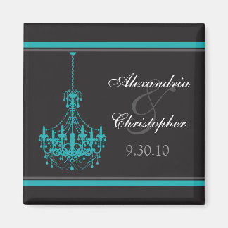 Classy Chandelier Wedding Favour Magnet (aqua)