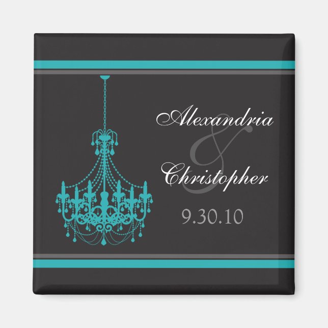 Classy Chandelier Wedding Favour Magnet (aqua) (Front)