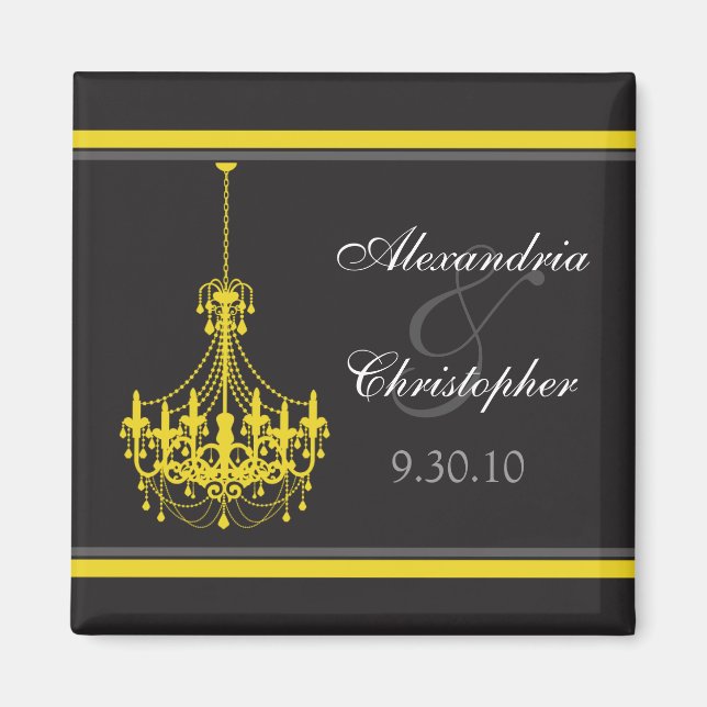 Classy Chandelier Wedding Favour Magnet (yellow) (Front)