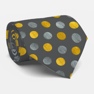  Classy Charcoal Silver and Gold Polka Dots Custom Tie