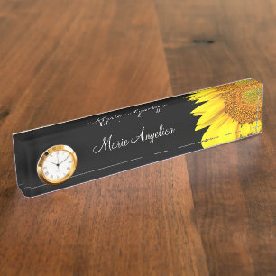 Classy Cheerful Sunflower Monogram Nameplate