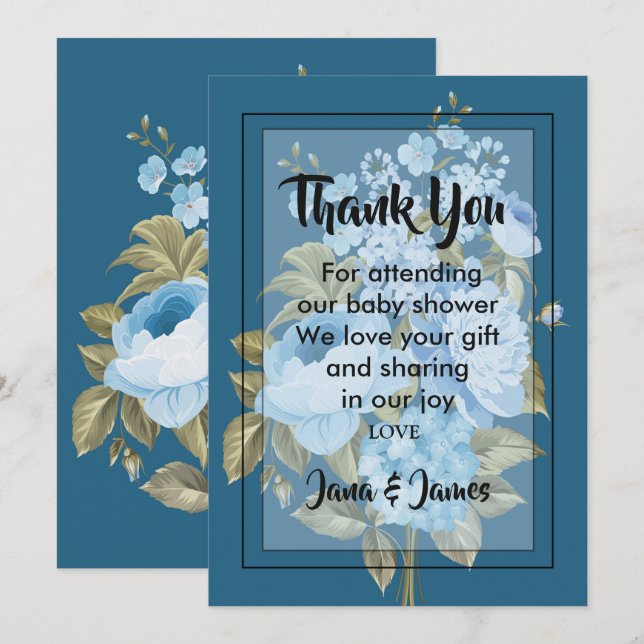 Classy Chic blue floral thank you Invitation (Front/Back)