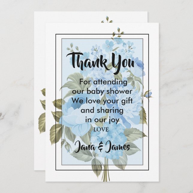 Classy Chic blue floral thank you Invitation (Front/Back)